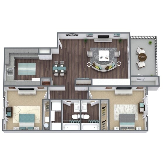 2 Bed - 2 Bath (Renovated) U104 floor plan